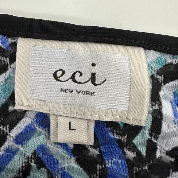 ECI New York Blouse Womens Large Blue Flutter Sleeve Costal Flowy Capsule - Picture 6 of 13